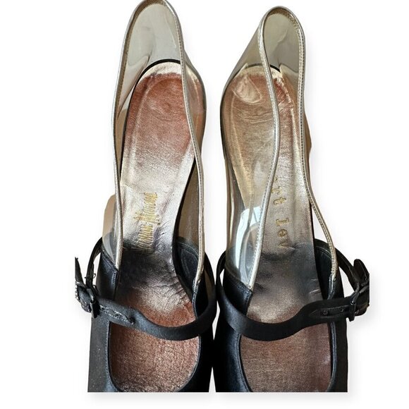 Vintage 60s Herbert Levine Mod Black Satin Clear‎ Vinyl Pumps, Size 7.5 AA - Picture 10 of 14